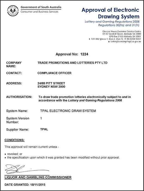 TPAL's Electronic Random Draw System Approval